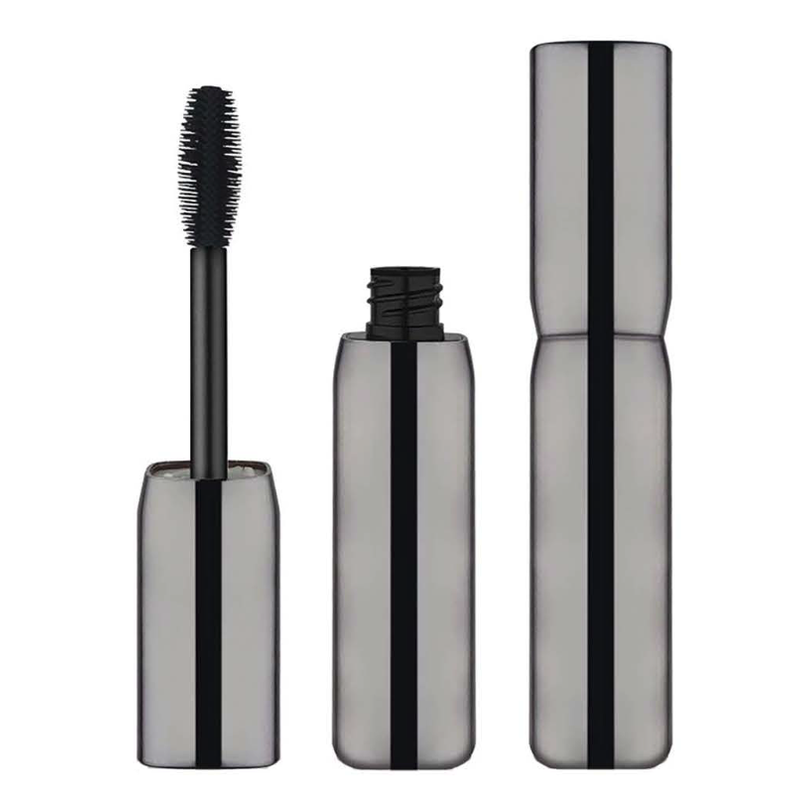 Explore our four-corner rectangular mascara packaging in sleek gunmetal with a bold stripe. Premium design with full customization for modern beauty brands.
