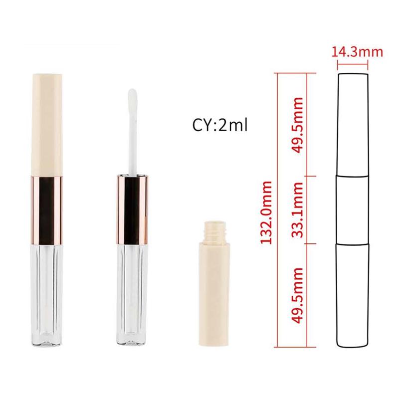 Explore SPG-SHY1076 – a 2ml dual-ended lip gloss tube with clear double chambers and metallic detail. Perfect for two-shade glosses or multifunctional lip formu...