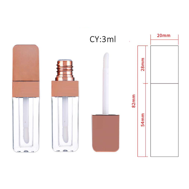 Square Lip Gloss Tube with Rose Gold Nec